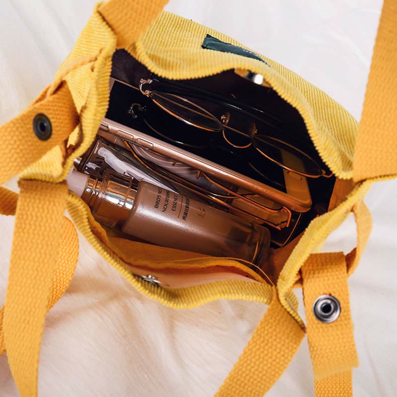Top-Griff-Tasche für Frauen im Retro-Stil, literarische Cord-Canvas-Handtasche