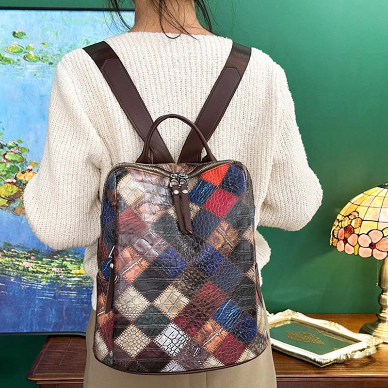 Rucksack für Frauen, Farbe Mosaik, einfaches Gittermuster, Reisetasche