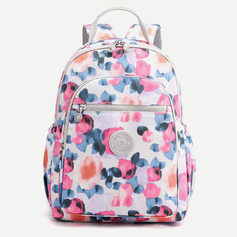 Rucksack für Damen, wasserdicht, mit mehreren Fächern, Druck, lässig, Nylon, leicht, Schultasche