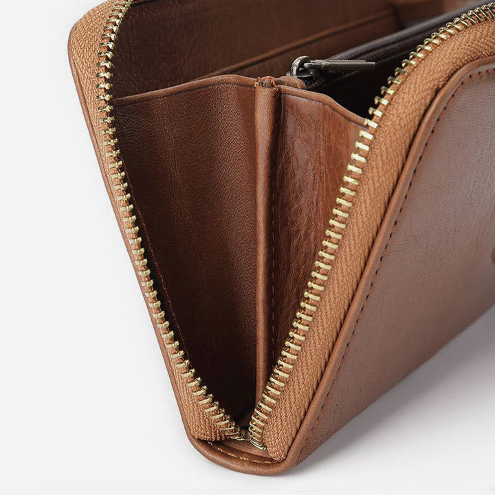 Geldbörse aus echtem Leder für Damen und Herren, einfarbige Clutch