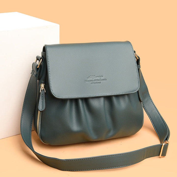Freizeit-Umhängetasche für Damen im Plissee-Stil, leichte Ledertasche