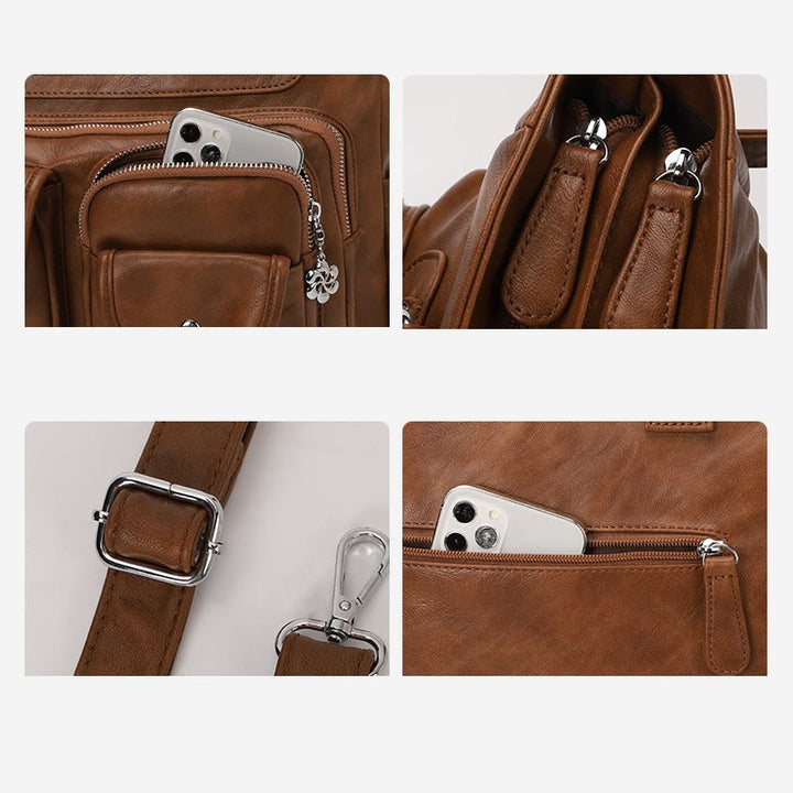 Große Umhängetasche für Damen mit mehreren Taschen und zwei Verwendungsmöglichkeiten