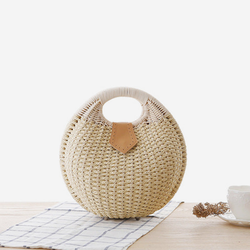 Lässige, runde Rattan-Handtasche