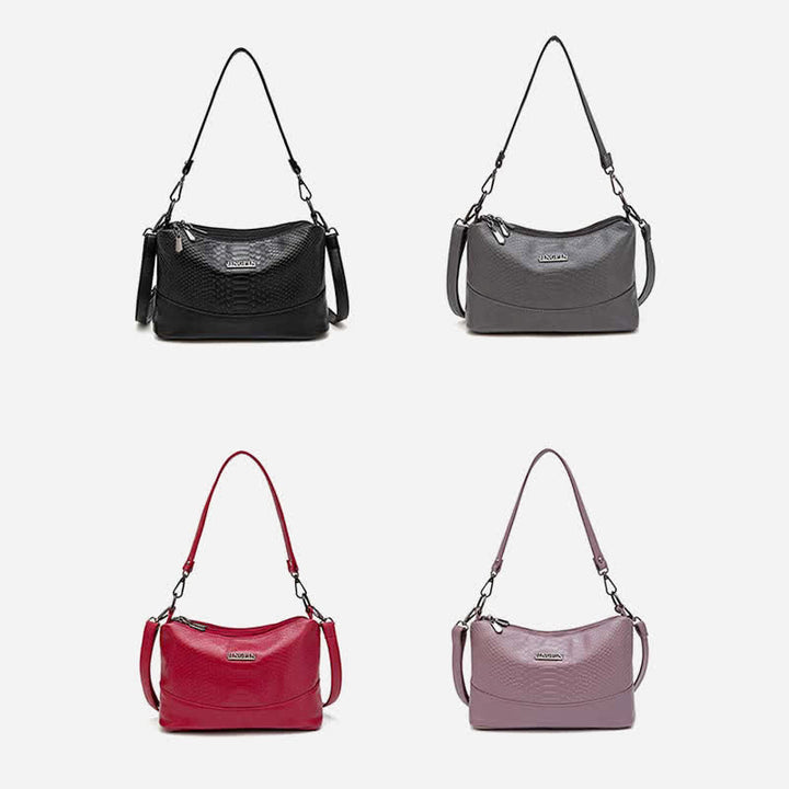 Umhängetasche mit drei Fächern für Damen, Beuteltasche aus veganem Leder