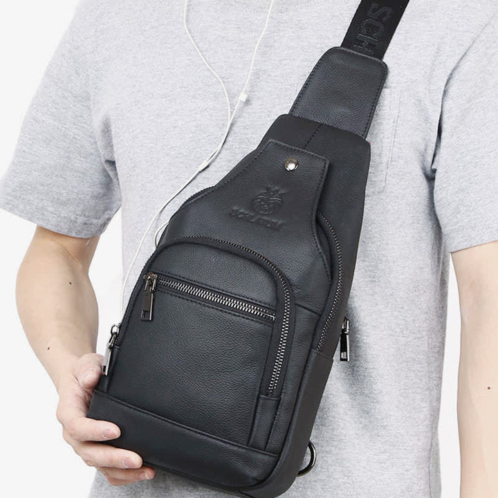 Schultertasche aus echtem Leder, Umhängetasche, Rucksack für Herren, zum Wandern, Reisen, Tagesrucksack