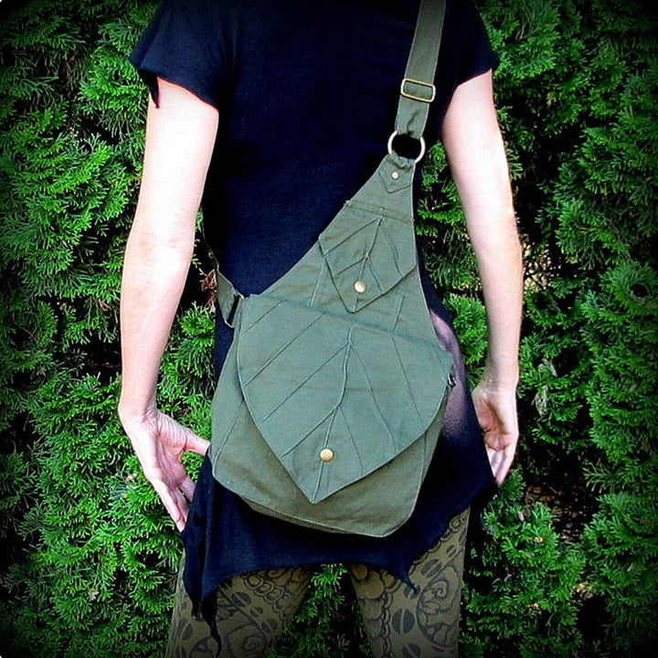 Blattform Ein-Schulter-Rucksack Büchertasche Canvas Umhängetasche Messenger Bag