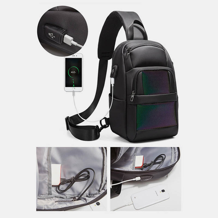 Diebstahlsichere, reflektierende Schultertasche für Herren, Ein-Schulter-Rucksack mit USB-Ladeanschluss