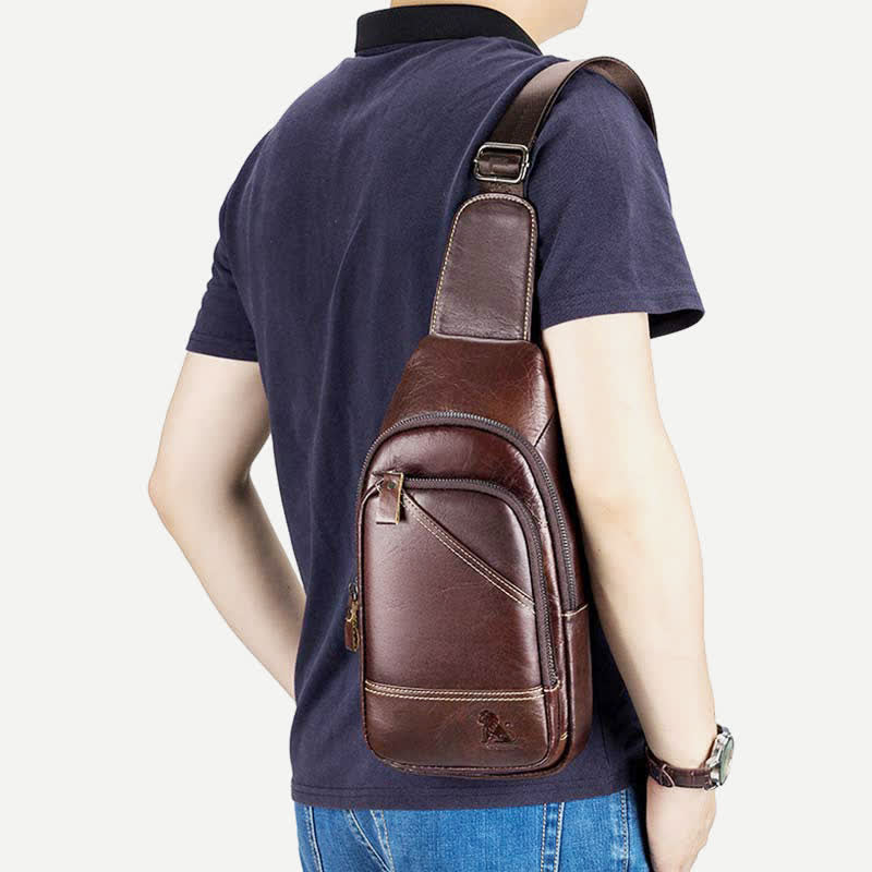 Rindsleder Leder wasserdicht Casual Sling Bag Daypack Schulter Brust Tasche