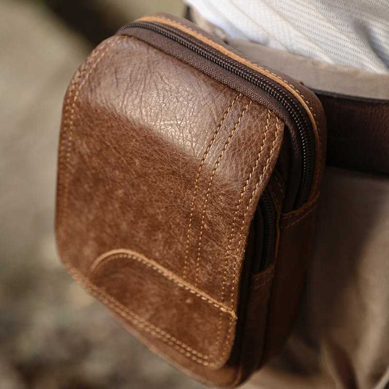 Gürteltasche für Herren, für den täglichen Gebrauch im Freien, Retro-Gürtelschlaufen aus echtem Leder