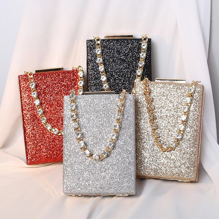 Abendtasche für Damen, Strasskette, tragbare Umhängetasche, quadratische Handtasche