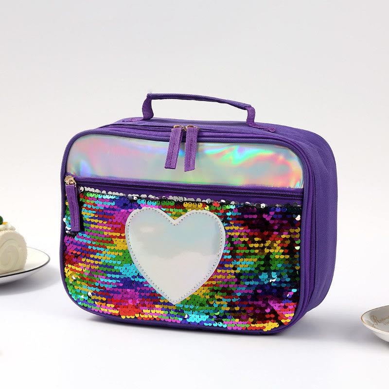 Lunchtasche für Kinder mit Glitzer-Herzmuster, isolierte Tasche