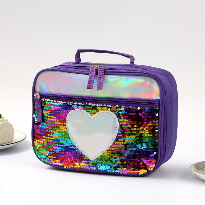 Lunchtasche für Kinder mit Glitzer-Herzmuster, isolierte Tasche