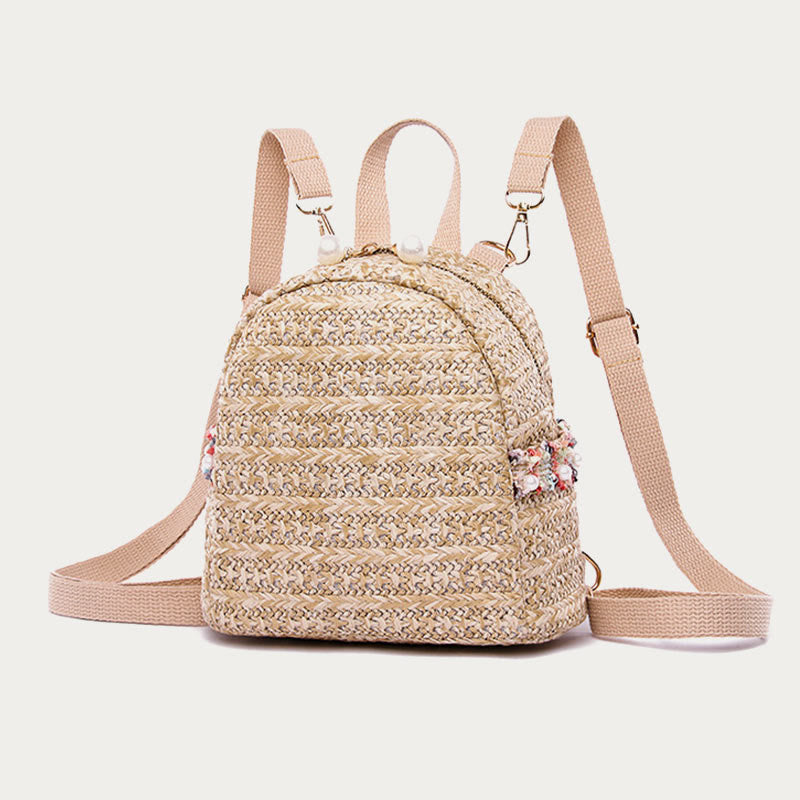 Strohrucksack für Damen, Mini-Tagesrucksack für den Außenbereich, leicht, lässig