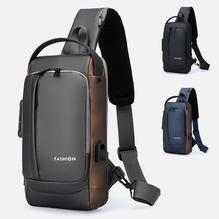 Schultertasche für Männer, stahlsichere, wasserdichte Umhängetasche mit Zahlenschloss