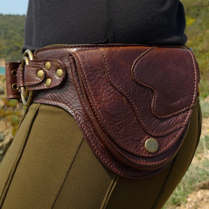 Mittelalterliche Gürteltasche aus Leder mit zwei Taschen, Vintage-Hüftgürtel, Taillentasche