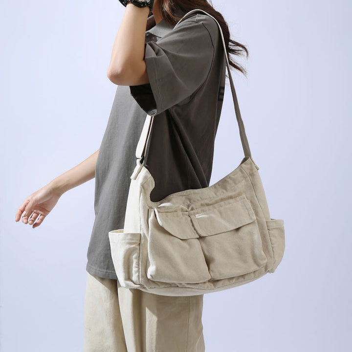 Umhängetasche aus Canvas mit mehreren Taschen für Damen, Retro, leichte Schultertasche