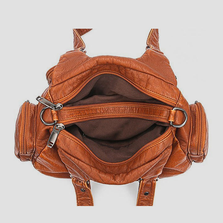 Tragetasche für Damen, Vintage, genietete Umhängetasche aus Leder mit mehreren Taschen