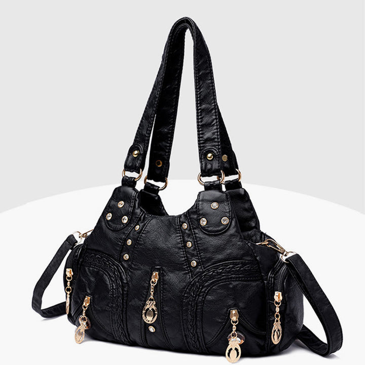 Umhängetasche mit mehreren Taschen für Damen, bunt, groß, Leder, Umhängetasche