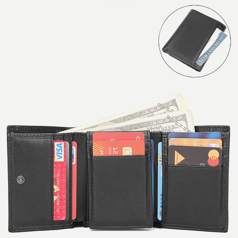 RFID-Geldbörse aus Leder für Herren, schmale Vordertasche, dreifach faltbare Geldbörse