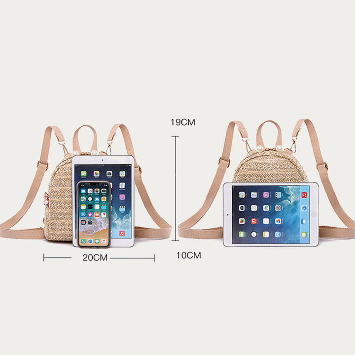 Strohrucksack für Damen, Mini-Tagesrucksack für den Außenbereich, leicht, lässig