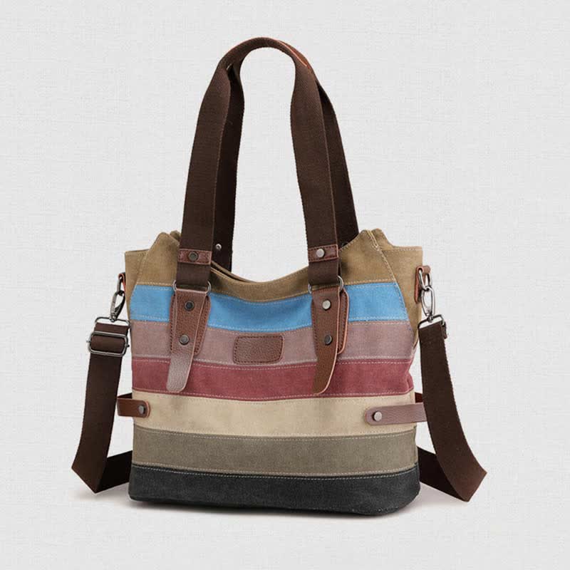 Multifunktions-Farbblock-Canvas-Handtasche Hobo Tote Bag Umhängetaschen