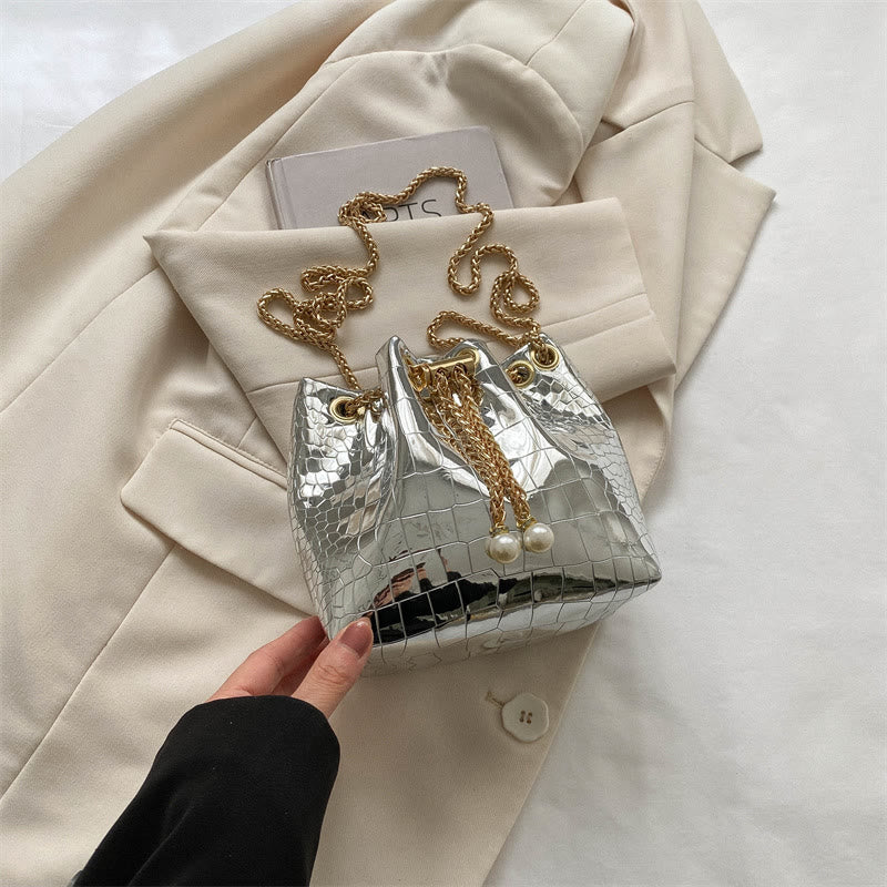 Abendtasche für Party Krokodilmuster Glitzernde Lederbeuteltasche