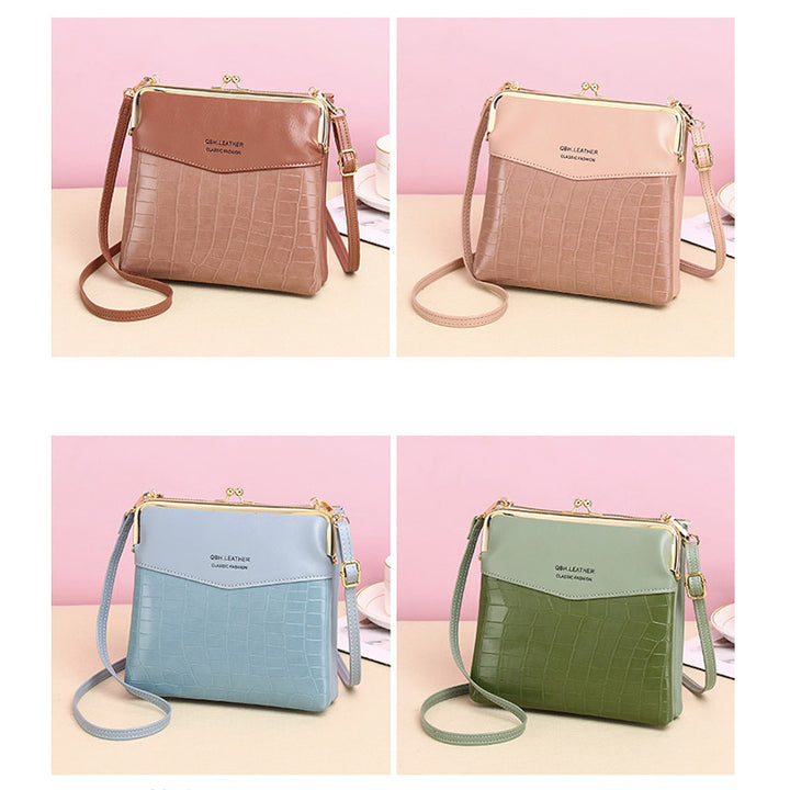 Leder-Crossbody-Handtasche für Damen mit zwei Fächern und Kiss Lock-Umhängetasche