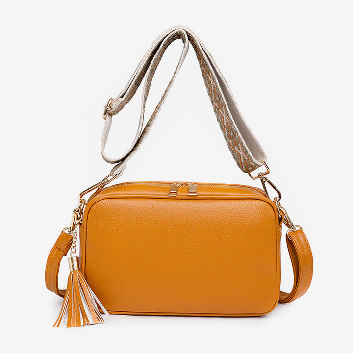 Umhängetasche für Damen mit Quaste, einfarbig, lässige Ledertasche