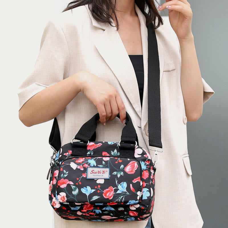 Umhängetasche aus Nylon für Damen, Handtasche mit buntem Blumendruck