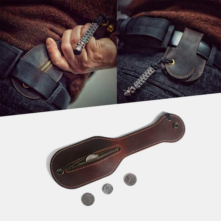 Vintage EDC-Tasche für Männer mit Druckknopf, Leder-Münzgeldbörse, Slapjack