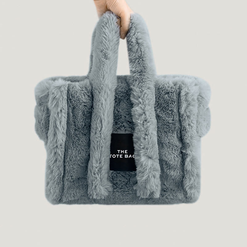 Solide Plüsch-Handtasche für den Winter, weiche Umhängetasche mit breiten Riemen