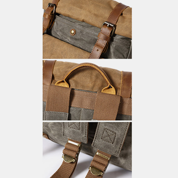 Canvas-Leder-Rucksack für College-Wochenendreisen, passend für 15,6-Zoll-Laptops