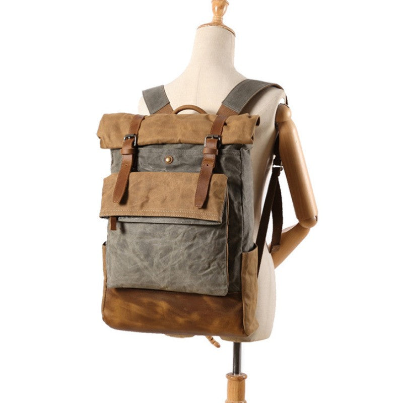 Canvas-Leder-Rucksack für College-Wochenendreisen, passend für 15,6-Zoll-Laptops