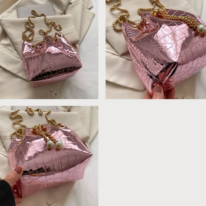 Abendtasche für Party Krokodilmuster Glitzernde Lederbeuteltasche