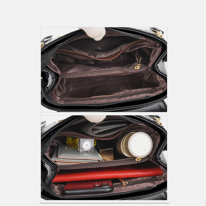 Doppelfach Top Griff Satchel Leder Umhängetasche Geldbörse Handtasche