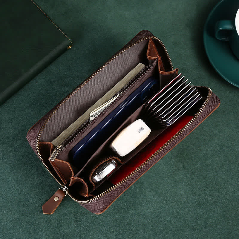 Große Kapazität Leder Männer Clutch Handtasche lange Brieftasche Handytasche