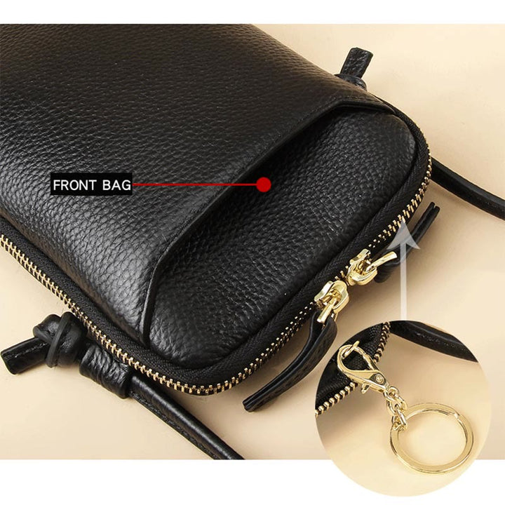 Mini-Telefontasche, einfache karierte Umhängetasche aus Leder für Damen