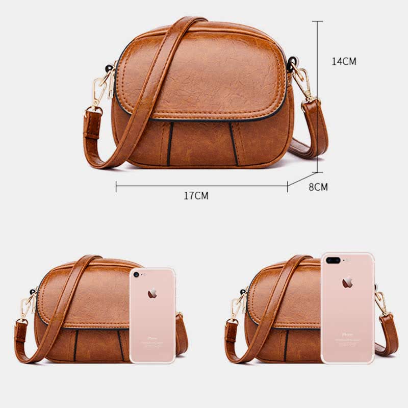 Kleine Umhängetasche aus Leder mit dreifachem Reißverschluss, Schultertasche für Damen