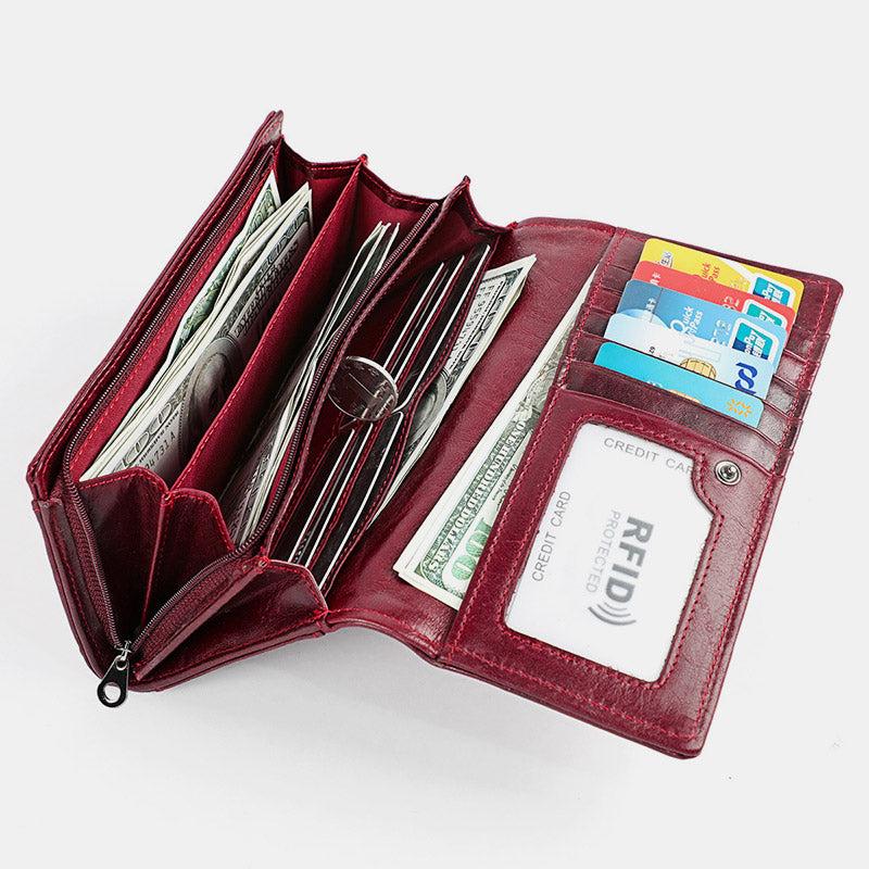 Money Manager RFID Damen Leder Geldbörse Handyhalter Clutch Organizer