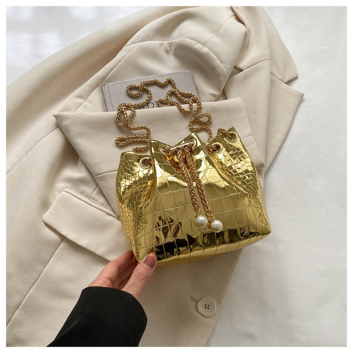 Abendtasche für Party Krokodilmuster Glitzernde Lederbeuteltasche