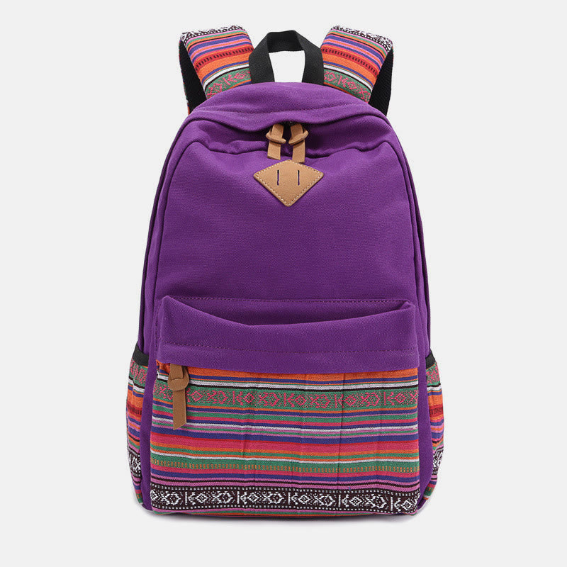 Rucksack für Frauen Bunter Streifen Benutzerdefinierter Canvas Student Sport Daypack