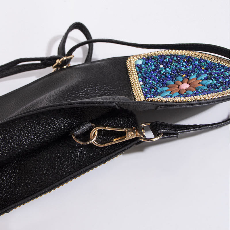 Bohemian Handytasche Damen Muschel Blumen Muster Magnetische Umhängetasche