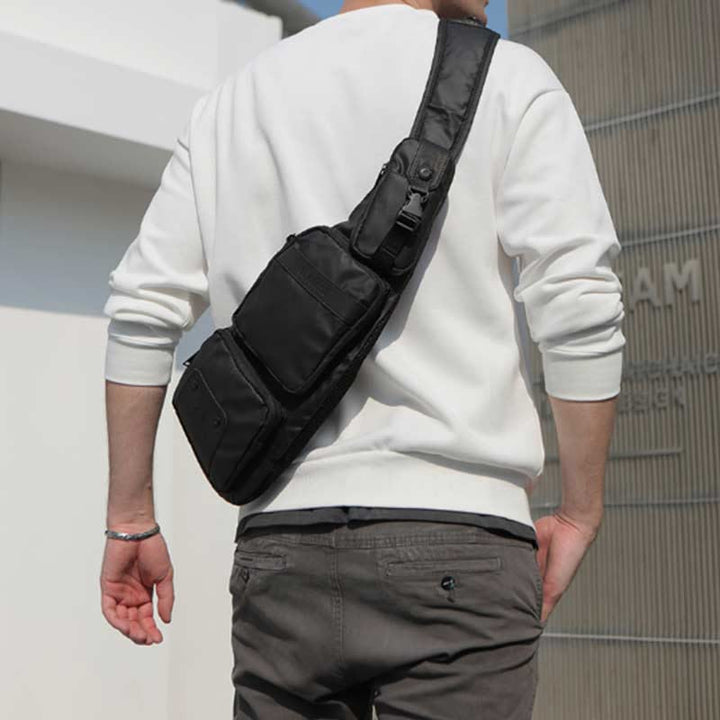 Schultertasche für Herren, Schwarz, großes Fassungsvermögen, minimalistischer Oxford-Umhängerucksack