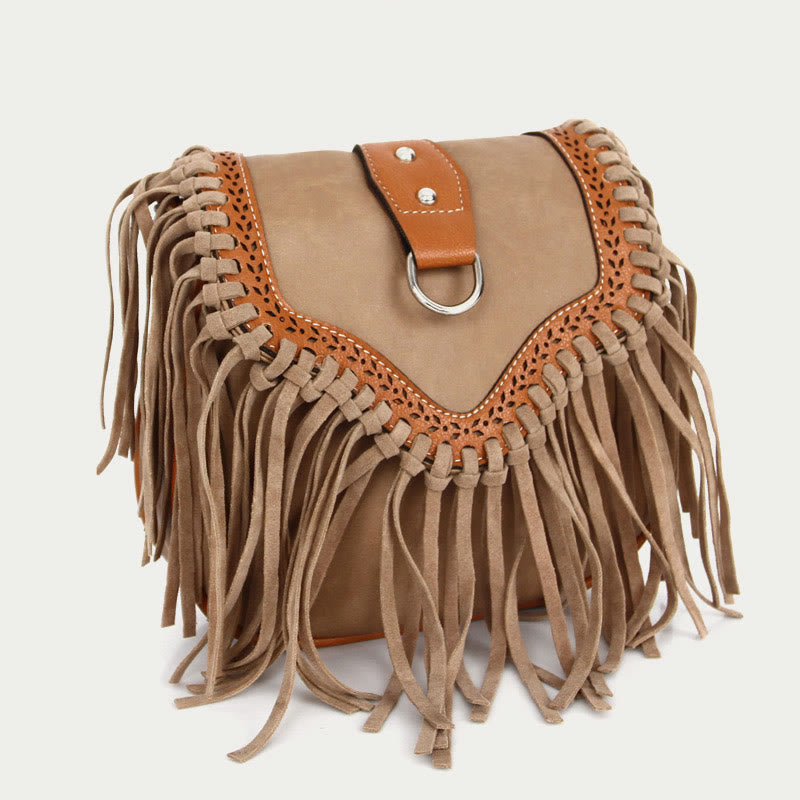 Bohemia Umhängetasche für Damen, Vintage, Quaste, Umhängetasche