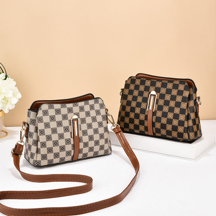 Dreifach karierte Satchel Damen Leder schicke Umhängetasche