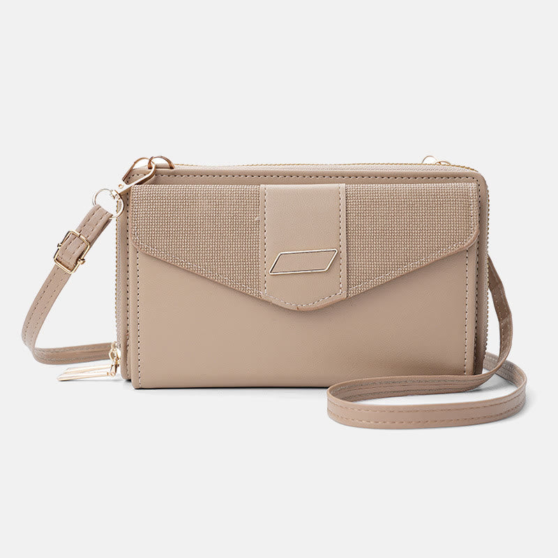 Handytasche für Damen, PU-Leder, Umhängetasche mit mehreren Fächern und Reißverschluss
