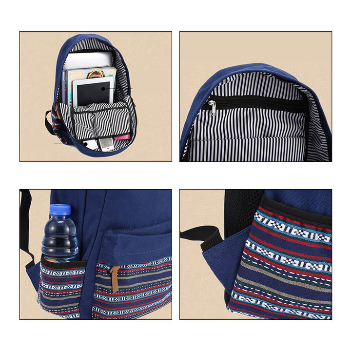 Rucksack für Frauen Bunter Streifen Benutzerdefinierter Canvas Student Sport Daypack