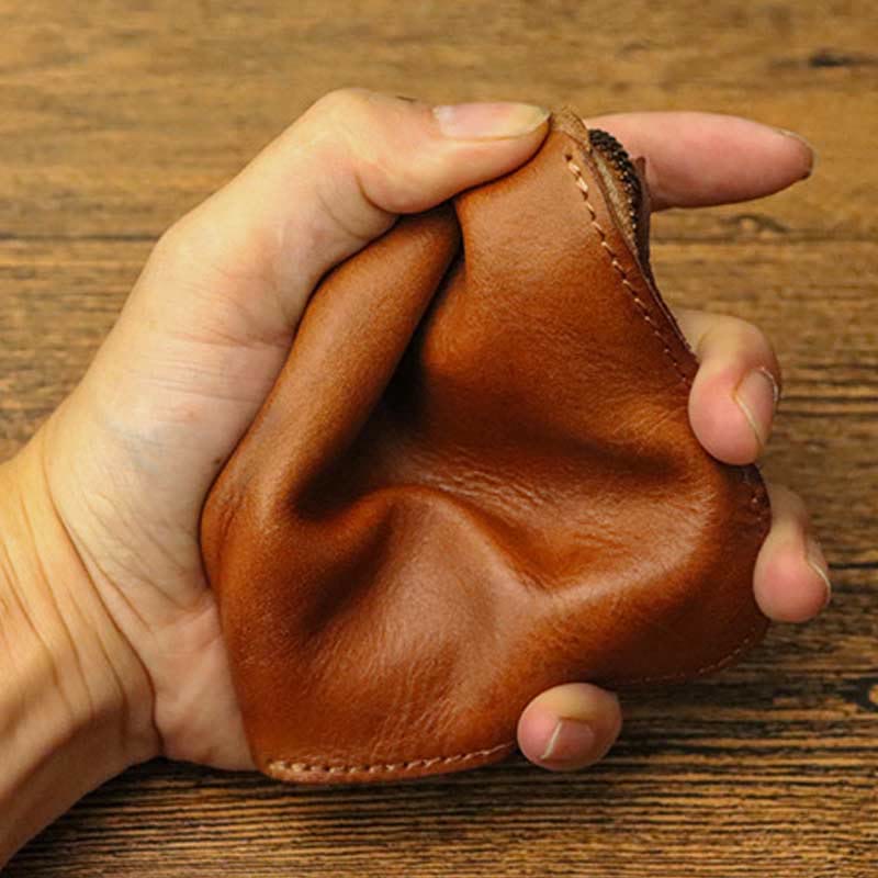 Ledergeldbörse für Herren, doppelt faltbar, Vintage, kurze Geldbörse mit Reißverschluss - image 6