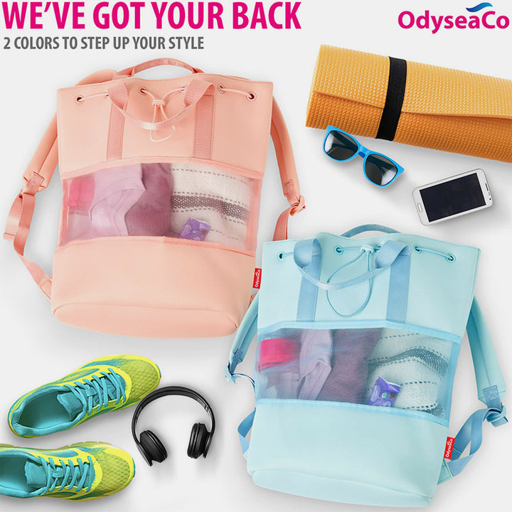 Leichter, modischer Netz-Rucksack für den Strand, Fitnessstudio, Neopren, Handtasche mit Kordelzug