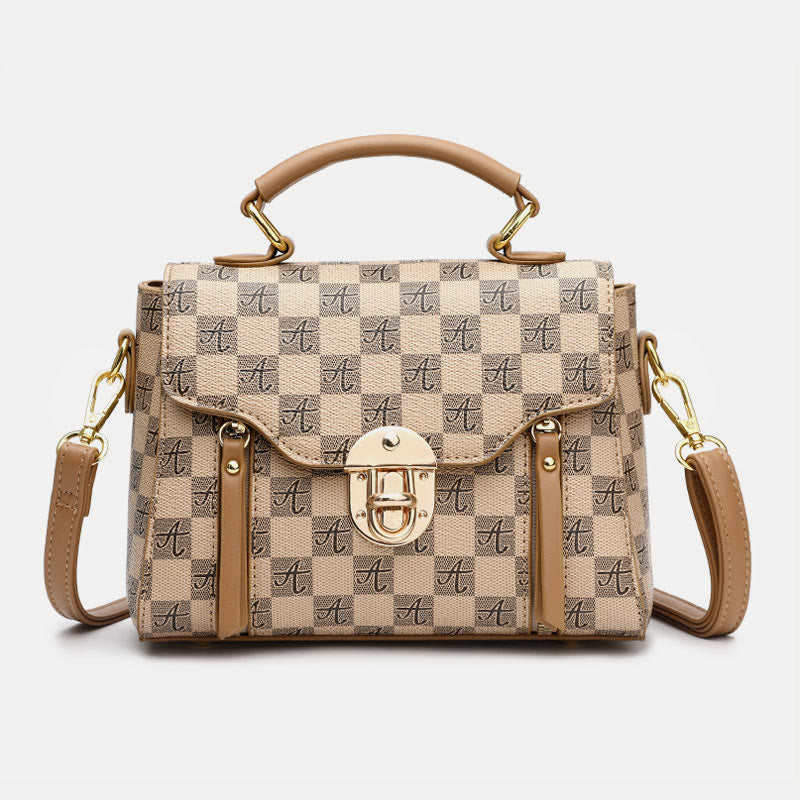 Klassische karierte Prägung Handtasche Damen Vegan Leder Retro Umhängetasche